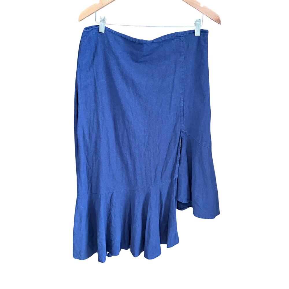 Versona linen blend blue asymmetrical flowy midi length skirt lagenlook medium